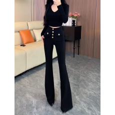批发黑色金属纽扣微喇西装裤女2025秋冬<b class='q'>新款</b>高个子弹力修身显瘦马蹄裤