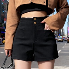 批发高腰黑色西装短裤女2025秋冬新款弹力显瘦外穿A字打底靴热裤修身
