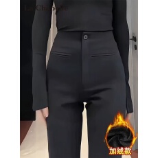 批发黑色微喇休闲裤女秋冬加绒高腰显瘦<b class='q'>修身</b>小个子时尚西装喇叭长裤子