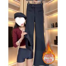 批发黑色西装微喇裤<b class='q'>女</b>2025秋冬加绒新款小个子弹力高腰显瘦休闲裤子