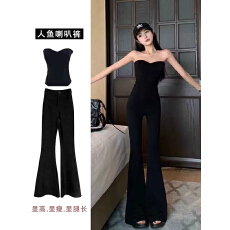 批发黑色百搭微喇裤<b class='q'>女</b>2025年秋冬新款大码修身显瘦垂感拖地人鱼喇叭<b class='q'>裤</b>