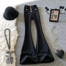 批发设计感单排扣黑色微喇叭西装<b class='q'>裤</b>女秋冬2025新款高腰显瘦休闲拖地<b class='q'>裤</b>