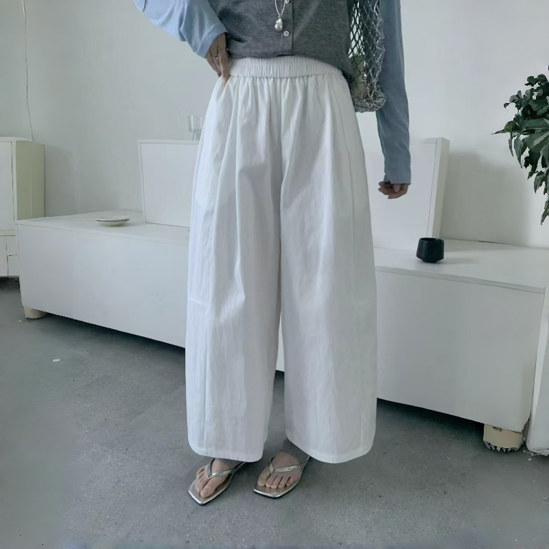 공기 센스 야마모토 넓은 다리 캐주얼 바지 허리밴드 루즈핏 느긋한 스트레이트 9부 바지 여름 느슨함 센스 화이트 바지