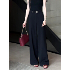 批发高级感黑色阔腿<b class='q'>西装裤</b><b class='q'>女</b>夏薄款2026新款大码胖mm垂坠感显瘦拖地裤