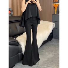 批发气质高级感黑色高腰修身垂感拖地大喇叭裤春秋<b class='q'>大码</b>休闲马蹄裤子女