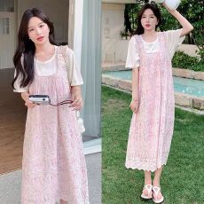 批发大货新款<b class='q'>蕾丝</b>提花孕妇<b class='q'>背心裙</b>两件套夏季高级感镂空刺绣连衣裙