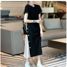 批发法式赫本风黑色<b class='q'>开叉</b><b class='q'>连衣裙</b>女夏2026年新款欧货小个子时髦过膝长裙