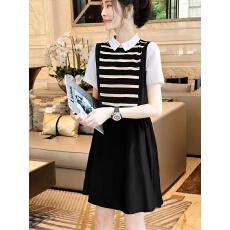 批发polo领条纹收腰<b class='q'>连衣裙</b>女显瘦假两件a字短裙2026年春夏新款<b class='q'>欧洲站</b>