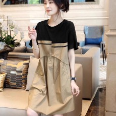 批发撞色衬衫<b class='q'>连衣裙</b>女洋气拼接假两件休闲直筒裙子夏季2026新款<b class='q'>欧洲站</b>