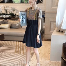 批发设计感小众<b class='q'>连衣裙</b>女洋气减龄高腰假两件A字裙2026夏季新款<b class='q'>欧洲站</b>