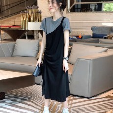 批发黑色假两件<b class='q'>连衣裙</b>女性感开叉修身显瘦裙子春夏装2026年新款<b class='q'>欧洲站</b>