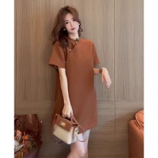 批发新中式<b class='q'>女装</b>国风独特咖色连衣裙子超好看2026年新款夏季改良版旗袍