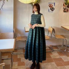 批发韩版<b class='q'>大码</b><b class='q'>女</b>装格子圆领背心裙宽松大摆<b class='q'>连衣裙</b>
