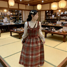 批发实拍实价~格子<b class='q'>吊带</b>裙女秋冬季2025甜美减龄蝴蝶结收腰显瘦中<b class='q'>长裙</b>