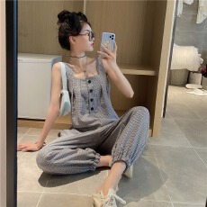 批发连体背带裤设计感小众韩版宽松2026新款时尚洋气减龄千鸟格束脚裤