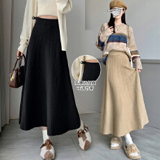 批发孕妇装高腰无托腹可调节垂感a字大摆伞裙毛线针织半身裙