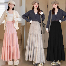 批发孕妇装高腰无托腹可调节垂感a字大摆伞裙毛线针织百褶半身裙
