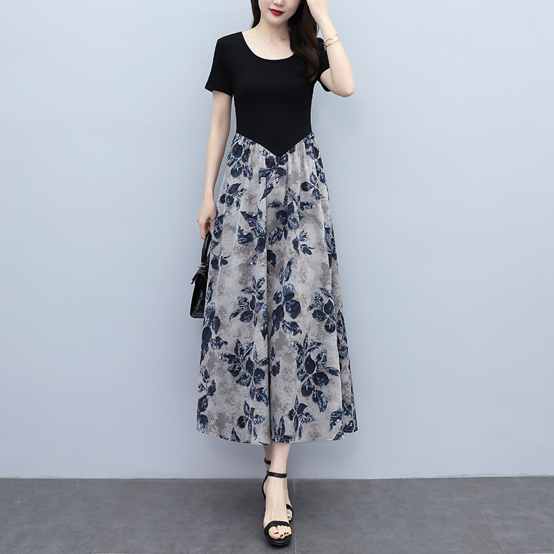 RY3105# 2026夏季新款妈妈装印花连衣裙长款大码胖mm气质中年收腰显瘦裙子