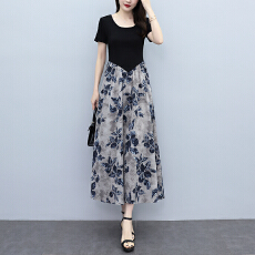 批发2026夏季<b class='q'>新款</b>妈妈装印花连衣裙长款大码胖mm气质中年收腰显瘦裙子