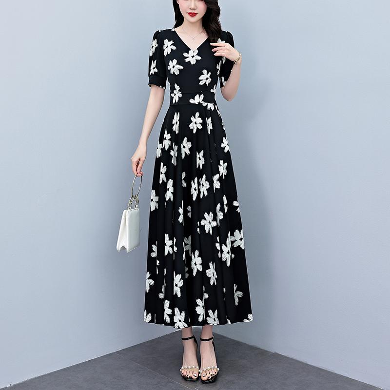 RY2731# 2026夏季新款高档印花碎花连衣裙大码胖mm收腰显瘦遮肚长...