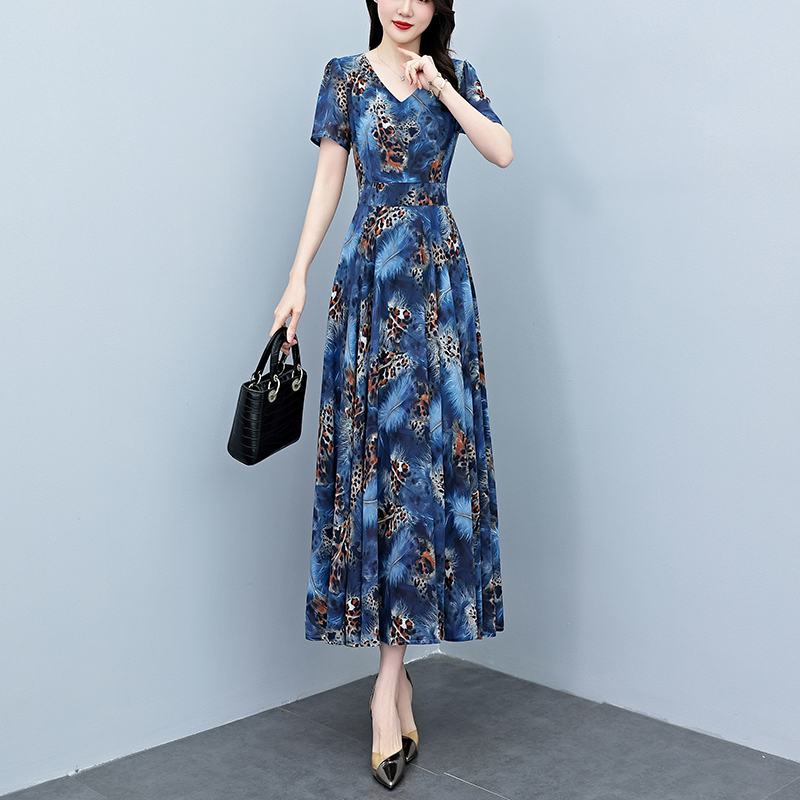 RY2730# 2026夏季新款雪纺碎花连衣裙大码胖mm收腰显瘦遮肚长裙