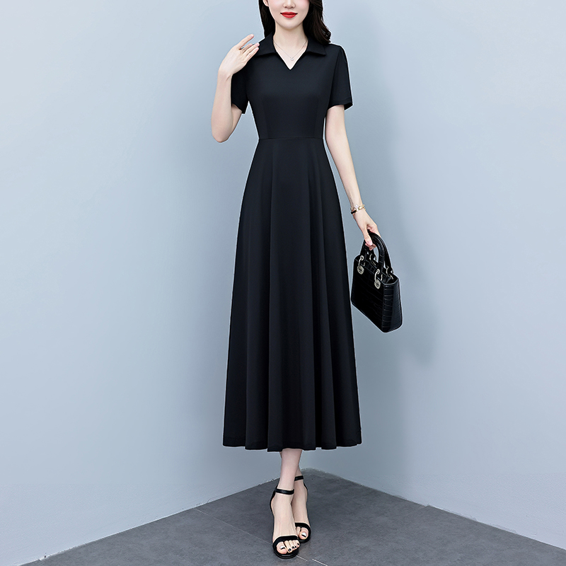 RY2732# 时尚收腰气质长款连衣裙大方时尚高级感显瘦赫本风小黑裙长裙短...