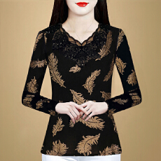 批发2026新款印花重工<b class='q'>长袖</b>打底衫V领女装<b class='q'>上衣</b>