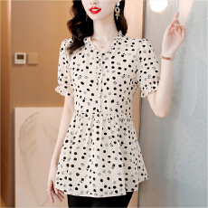 批发实拍今年夏季新款短袖印花雪纺纱<b class='q'>女</b>装上衣