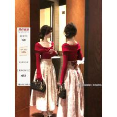 批发【10.31晚8点】大Eees 红芭蕾 腰封设计后背绑带高腰半身裙套装