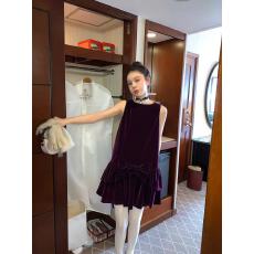 批发le rouge周美美 暗夜紫节日千金感蝴蝶结丝绒背心连衣裙