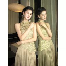 批发【12.12 20:00pm上新】【淬金】织金面料拼<b class='q'>缎面</b>连衣裙