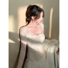 批发Nu阿诺白色<b class='q'>蕾丝</b>针织上衣女内搭性感气质长袖带胸垫秋冬新款<b class='q'>打底衫</b>