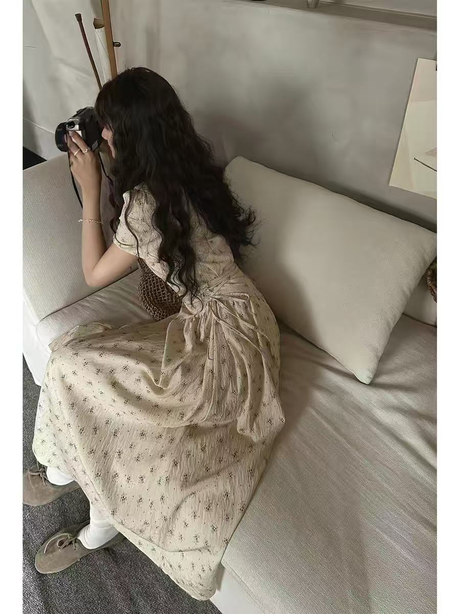 jmwomen 목질 조정 아몬드 데이지 꽃무늬 여성 드레스 여름 허리 수축 슬림해 보이는 품격 끈 롱 스커트