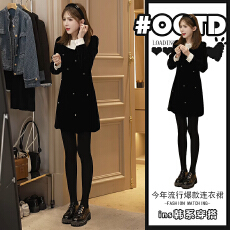 批发2025年秋冬高端精致显瘦<b class='q'>连衣裙</b>女小个子<b class='q'>气质</b>撞色拼接A字裙潮