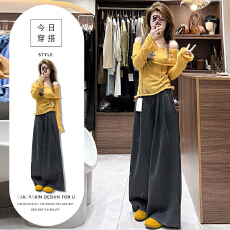 批发巨好看的少女感别致穿搭<b class='q'>两件套</b>2025设计感<b class='q'>蕾丝</b>拼接针织衫黑色裤子