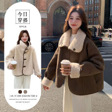 批发巨好看两面穿皮毛一体羊羔毛外套女秋冬2025新款流行独特设计爆款
