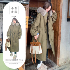 批发2025冬季新款高级感大毛领中长款派克服<b class='q'>欧美</b>宽松加绒加厚工装外套