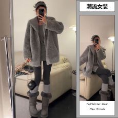 批发<b class='q'>韩版</b>时尚大翻领拉链保暖上衣外套2025冬季内搭灰色打底衫两件套潮