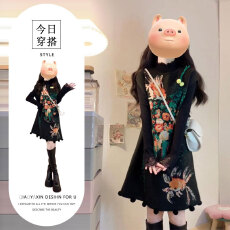 批发韩系高级感针织连衣裙套装冬季新款黑色<b class='q'>背心</b>裙蕾丝边<b class='q'>打底</b>衫两件套