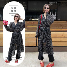 批发夏季设计感新款女装波点连衣裙中<b class='q'>长款</b>雪纺衬衫百搭单排扣<b class='q'>防晒衣</b>潮