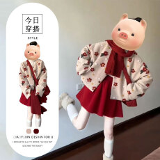 批发韩系氛围感穿搭套装女秋冬季新款古立体花朵外套高腰a字裙两件套