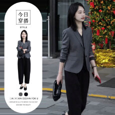 批发网红炸街套装女春秋新款长袖<b class='q'>西装外套</b>高腰显瘦九分休闲裤子两件套