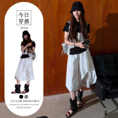 批发韩系慵懒风时尚套装夏短袖打底上衣+白色马甲+设计感<b class='q'>七分</b>裤三件套