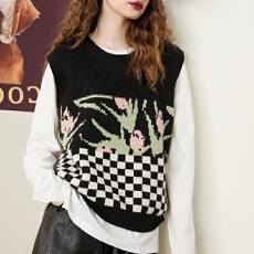 批发妖精的口袋黑色<b class='q'>棋盘</b><b class='q'>格</b>马甲背心女2026春秋季新款叠穿复古内搭外穿