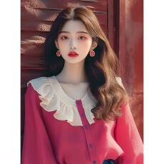 批发2026春夏新款法式独特小上衣温柔风韩系减龄玫红色<b class='q'>雪纺</b>荷叶边<b class='q'>衬衫</b>