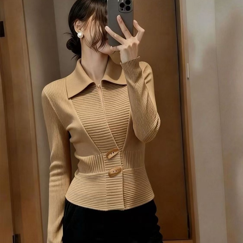 스웨터 여자 봄 가을 외국 가스 세련된 디자인 센스 작은 대중 자이언트 잘 생긴 고유 한 아름다운 품격 꼬집기 허리 니트 맨위