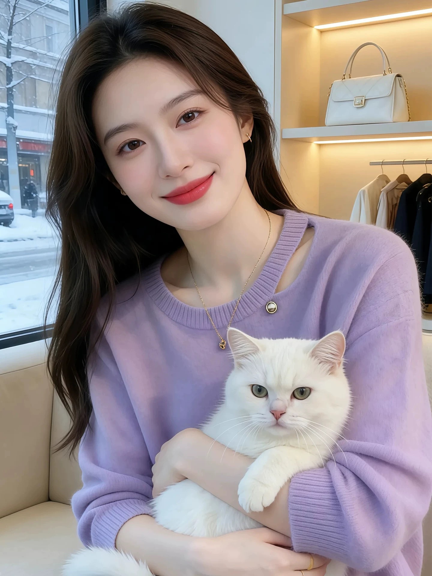 부드러운 느긋한 보라색 홀로우 아웃 부드러운 찹쌀 니트 스웨터 스웨터 여자 2026 봄 가을 자이언트 잘 생긴 한 부서 아름다운 맨위