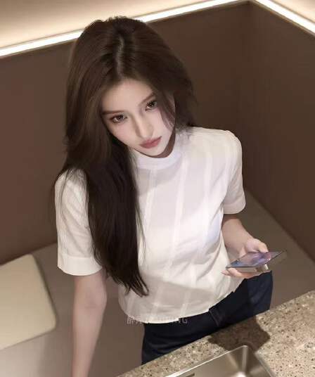 디자인 센스 반하이넥 비스듬한 스트라이프 반팔 셔츠 2026 여름 새로운 여성 몸매 가꾸기 슬림해 보이는 다용도 패션 맨위
