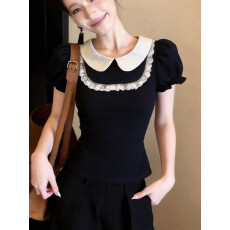 批发设计感半高领斜条纹短袖<b class='q'>衬衫</b>2026夏季新款女<b class='q'>修身</b>显瘦百搭时尚上衣