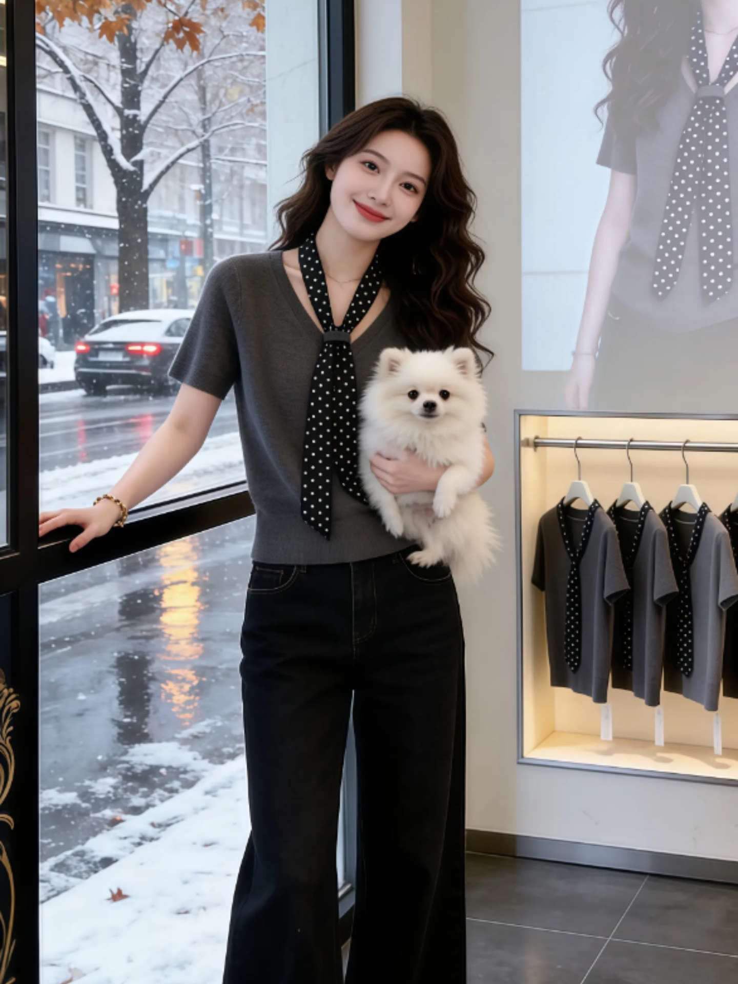 여름 새로운 작은 대중 디자인 센스 세련된 슈퍼 잘 생긴 느긋한 패션 품격 슬림해 보이는 V넥 반팔 니트 티셔츠 여성